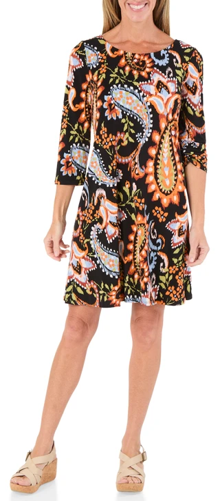 Thumbnail 1: MSK Women's 3/4 Sleeve Paisley Swing Dress 