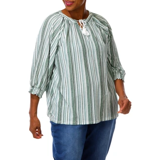 Thumbnail 3: Joie De Vivre Women's Plus Stripe Print Top  