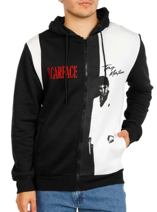 Thumbnail 1: Universal Men's Zippered 2 Pocket Hooded Scarface Sweatshirt Jacket 