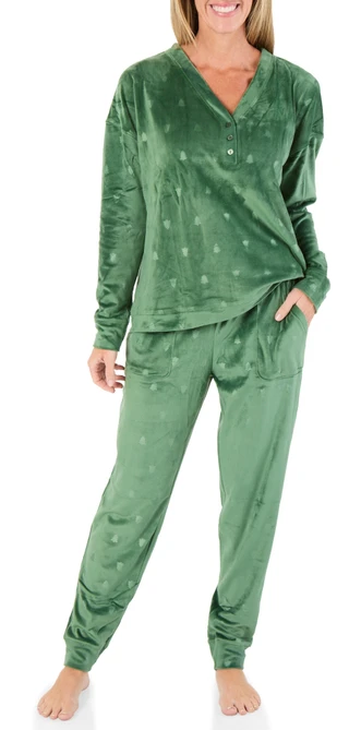Thumbnail 1: Jaclyn Intimates Women's 2 Pc Velour Christmas Tree Lounge Pants Set 