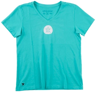 Thumbnail 1: Life is Good Women's Short Sleeve Sand Dollar V Neck Top 