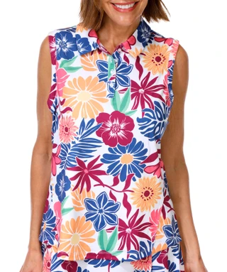 Thumbnail 1: Lillie Green Women's Sleeveless Floral Golf Polo Top 