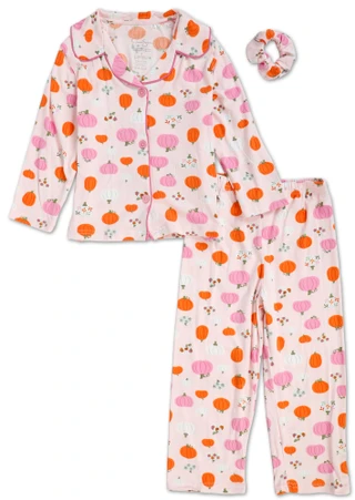 Thumbnail 1: Jessica Simpson Little Girls 3 Pc Harvest Pajama Pants Set with Scrunchie 