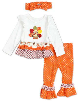 Thumbnail 1: Baby Essentials Baby Girls 3 Pc Harvest Pants Set with Hairband 