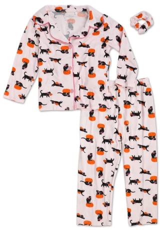 Thumbnail 1: Jessica Simpson Little Girls 3 Pc Halloween Pajama Pants Set with Scrunchie 