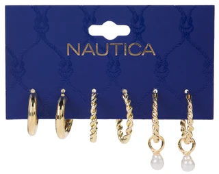 Thumbnail 1: Nautica 3-Pack Gold Crystal Dangle Hoop Earrings 