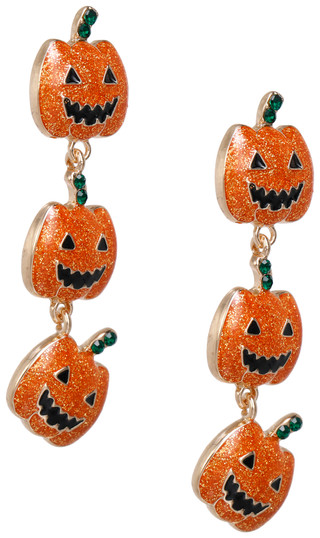 Thumbnail 2: Nicole Miller Gold Tone Halloween Pumpkin Drop Earrings  