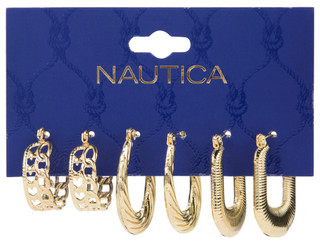 Thumbnail 1: Nautica 3-Piece Gold Hoop Earrings 