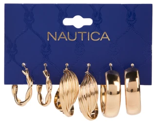 Thumbnail 1: Nautica 3-Piece Goold Hoop Earrings 