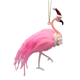 Thumbnail 2: Magical Season Glass Flamingo with Faux Fur Ornament 