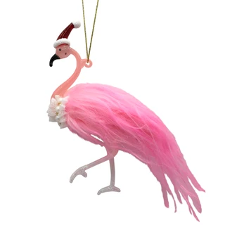 Thumbnail 1: Magical Season Glass Flamingo with Faux Fur Ornament 