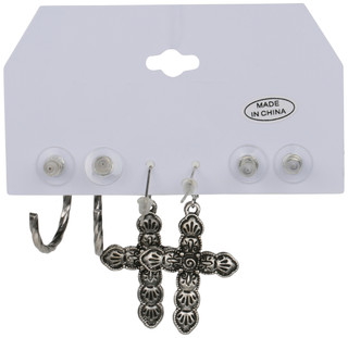 Thumbnail 2: YMI 3 Pk Turquoise Cross, Hoop & Stud Earring Set 