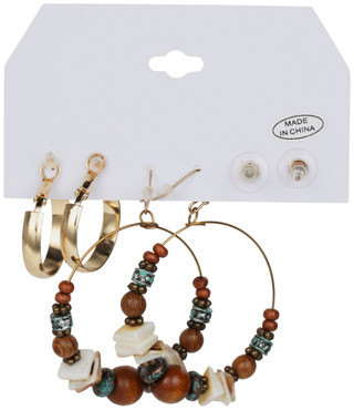 Thumbnail 2: YMI 3 Pk Gold-Toned & Beaded Hoop Earring Set 