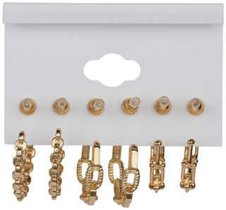 Thumbnail 2: Natasha 3 Pk Gold-Toned Chain Hoop Earring Set 