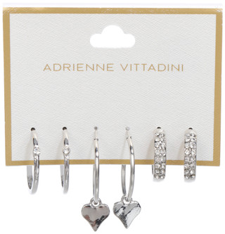 Thumbnail 1: ADRIENNE VITTADINI 3 Pc Silver Tone Hoop Earrings 