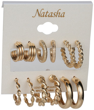 Thumbnail 1: Natasha 6 Pk Assorted Hoop Earring Set 