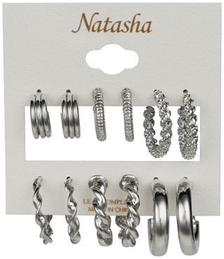 Thumbnail 1: Natasha 6 Pk Assorted Hoop Earring Set 