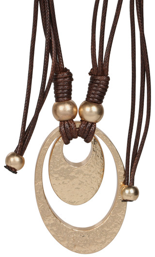 Thumbnail 2: Dianne Laurent  Cord Gold Oval Pendant Necklace 