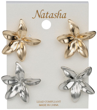 Thumbnail 1: Natasha 2 Pk Floral Stud Earring Set 