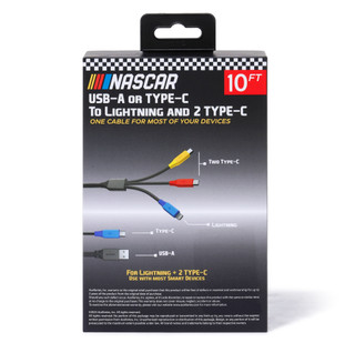 Thumbnail 2: Nascar 10 ft 3 in 1 Charging Cable 