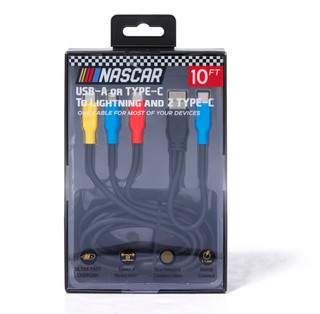 Thumbnail 1: Nascar 10 ft 3 in 1 Charging Cable 