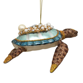 Thumbnail 2: Magical Season Glass Turtle with Pearls Ornament 