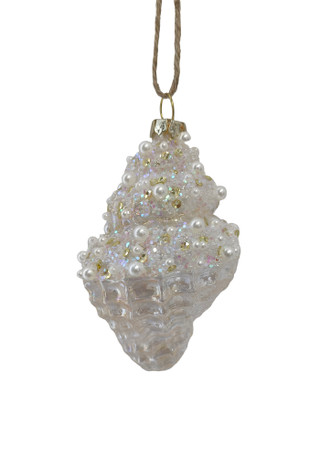 Thumbnail 1: Magical Season White Beaded Shell Glass Ornament 