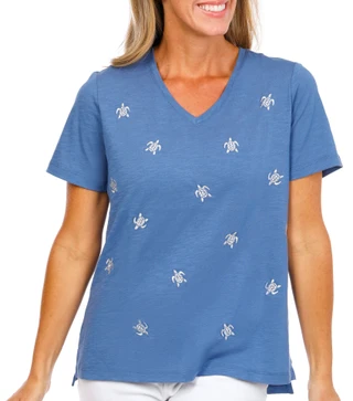 Thumbnail 2: Coral Bay Petite Short Sleeve Silver Turtle Top 