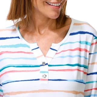 Thumbnail 2: Coral Bay Women's 3/4 Sleeve Striped Toggle Henley Top 