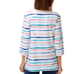 Thumbnail 3: Coral Bay Women's 3/4 Sleeve Striped Toggle Henley Top 