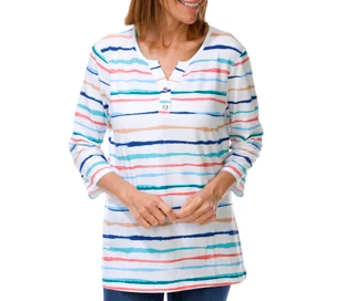 Thumbnail 1: Coral Bay Women's 3/4 Sleeve Striped Toggle Henley Top 