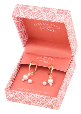 Thumbnail 1: Palmetto & Pearl 2 Pair Gold Plated Pearl Boxed Earrings 