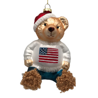 Thumbnail 1: Magical Season Bear with Santa Hat & American Flag Ornament 