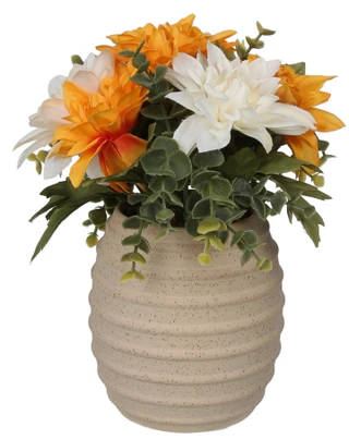 Thumbnail 1: 10 in Harvest Faux White & Yellow Dahlias in Pot Decor 