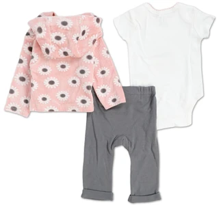 Thumbnail 2: Catherine Malandrino Baby Girls 3 Pc Hooded Jacket, Onesie & Pants Set 