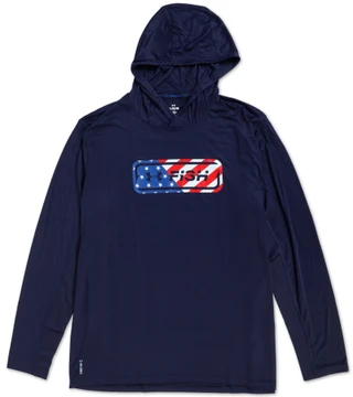 Thumbnail 1: Under Armour Men's Logo UPF 50+ USA Flag FISH Graphic Loose Fit Hoodie 