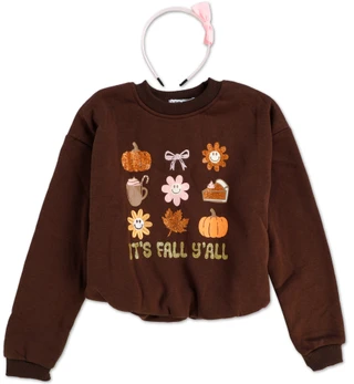 Thumbnail 1: Vigoss Girls Harvest It's Fall Y'all Stretch Waist Top w/ Headband 