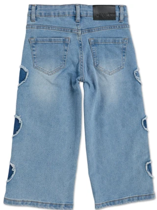 Thumbnail 2: DKNY Little Girls 5 Pocket Heart Patch Jeans w/ Adjustable Waist 