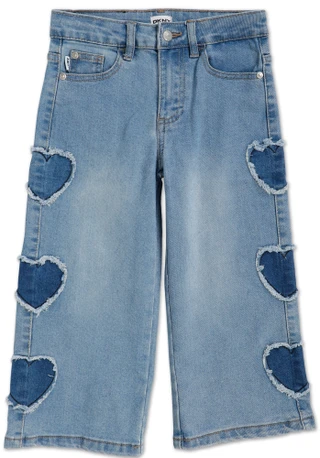 Thumbnail 1: DKNY Little Girls 5 Pocket Heart Patch Jeans w/ Adjustable Waist 