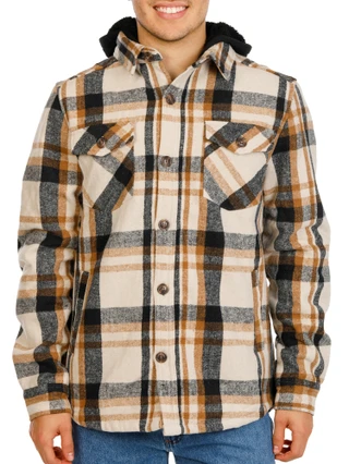 Thumbnail 1: Distortion Men's Sherpa Lined Button Down Hooded Jacket 