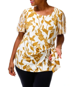 Thumbnail 2: Chenault Women's Plus Short Sleeve Side Tie Waist Blouse 