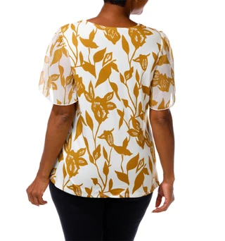 Thumbnail 4: Chenault Women's Plus Short Sleeve Side Tie Waist Blouse 