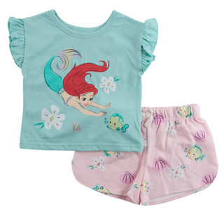 Thumbnail 1: LITTLE MERMAID Girls' 2-Piece Graphic Ruffle Short Set 
