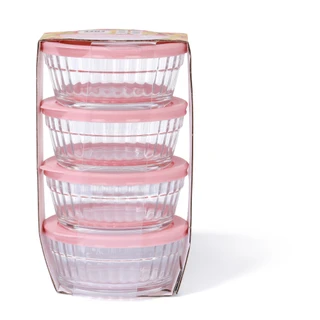 Thumbnail 2: Farberware Set of 4 1-Cup Ribbed Glass Bowls with Lids 