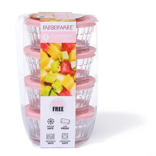Thumbnail 1: Farberware Set of 4 1-Cup Ribbed Glass Bowls with Lids 