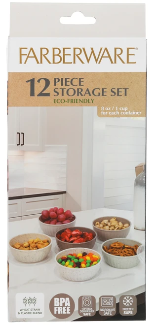 Thumbnail 2: Farberware 12-Piece Ribbed Storage Bowl Set with Lids 
