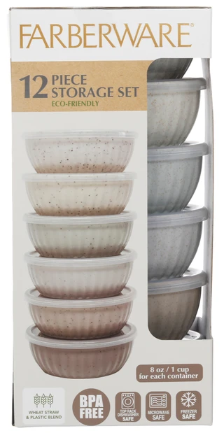 Thumbnail 3: Farberware 12-Piece Ribbed Storage Bowl Set with Lids 