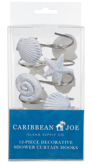 Thumbnail 1: Caribbean Joe 12-Piece Decorative Shower Curtain Hooks 