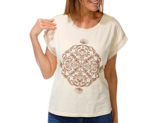 Thumbnail 1: CITY BLUES Women's Short Sleeve Seashell Print Top 