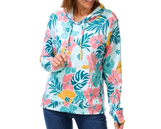 Thumbnail 1: REEL LEGENDS Women's Long Sleeve Tropical Floral Print Hoodie 